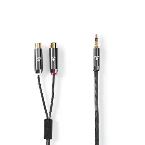 Nedis CATB22250GY02 Stereo Audio Adapter Cable | 3,5 mm Male - 2x RCA Female | 0,2 m | Gun Metal Grey Gevlochten