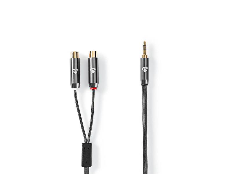 Nedis CATB22250GY02 Stereo Audio Adapter Cable | 3,5 mm Male - 2x RCA Female | 0,2 m | Gun Metal Grey Gevlochten