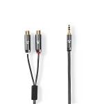 Nedis CATB22250GY02 Stereo Audio Adapter Cable | 3,5 mm Male - 2x RCA Female | 0,2 m | Gun Metal Grey Gevlochten