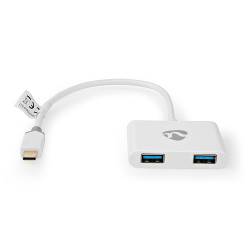 Nedis CCBW65960WT02 USB-Adapter | USB 3.1 Gen1 | USB Type-C™ Male | 2x USB Type A | 1000 Mbps | 0.20 m | Rond | Vergu...