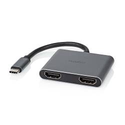 Nedis CCGB64670BK01 USB Multi-Port Adapter | USB 3.2 Gen 1 | USB-C™ Male | 2x HDMI™ | 0.10 m | Rond | Vernikkeld | PV...