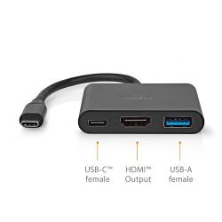 Nedis CCGB64770BK01 USB Multi-Port Adapter | USB 3.2 Gen 1 | USB-C™ Male | HDMI™ Output / USB-A Female / USB-C™ Femal...