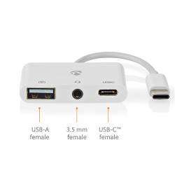 Nedis CCGB64790WT01 USB Multi-Port Adapter | USB 2.0 | USB-C™ Female | USB-A Female / USB-C™ Female / 3,5 mm Female |...