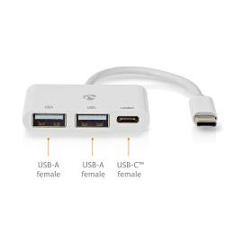 Nedis CCGB64785WT01 USB-Hub | 1x USB-C™ | 1x USB-C™ / 2x USB 2.0 A Female | 3 poort(en) | USB Gevoed