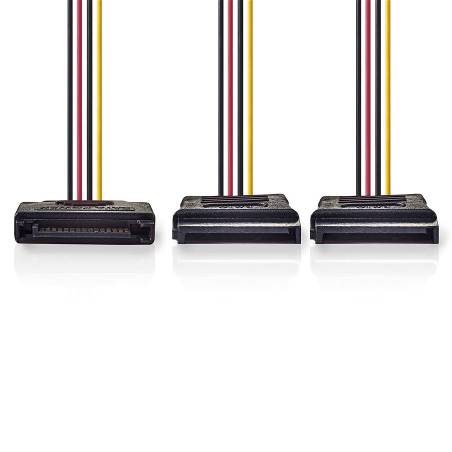 Nedis CCGB73190VA015 Interne Voedingskabel | SATA 15-Pins Male | 2x SATA 15-Pins Female | Verguld | 0.15 m | Rond | P...