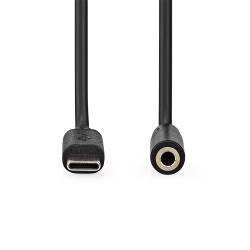 Nedis CCGL65960BK10 USB-C™ Adapter | USB 2.0 | USB-C™ Male | 3,5 mm Female | 1.00 m | Rond | Vernikkeld | PVC | Zwart...