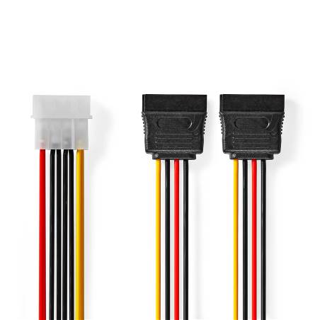 Nedis CCGB73520VA015 Interne Voedingskabel | Molex Male | 2x SATA 15-Pins Female | Verguld | 0.15 m | Rond | PVC | Mu...