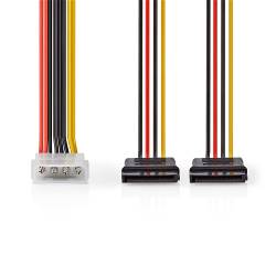 Nedis CCGB73520VA015 Interne Voedingskabel | Molex Male | 2x SATA 15-Pins Female | Verguld | 0.15 m | Rond | PVC | Mu...