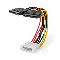 Nedis CCGB73520VA015 Interne Voedingskabel | Molex Male | 2x SATA 15-Pins Female | Verguld | 0.15 m | Rond | PVC | Mu...