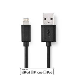 Nedis CCGL39300BK10 Lightning Kabel | USB 2.0 | Apple Lightning 8-Pins | USB-A Male | 480 Mbps | Vernikkeld | 1.00 m ...