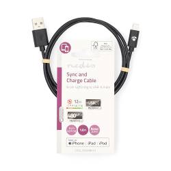 Nedis CCGL39300BK10 Lightning Kabel | USB 2.0 | Apple Lightning 8-Pins | USB-A Male | 480 Mbps | Vernikkeld | 1.00 m ...