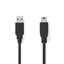 Nedis CCGL60300BK20 USB-Kabel | USB 2.0 | USB-A Male | USB Mini-B 5-Pins Male | 480 Mbps | Vernikkeld | 2.00 m | Rond...