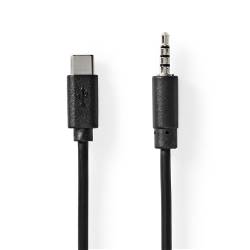 Nedis CCGL65950BK10 USB-C™ Adapter | USB 2.0 | USB-C™ Male | 3,5 mm Male | 1.00 m | Rond | Vernikkeld | Zwart | Label