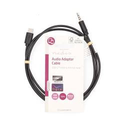 Nedis CCGL65950BK10 USB-C™ Adapter | USB 2.0 | USB-C™ Male | 3,5 mm Male | 1.00 m | Rond | Vernikkeld | Zwart | Label